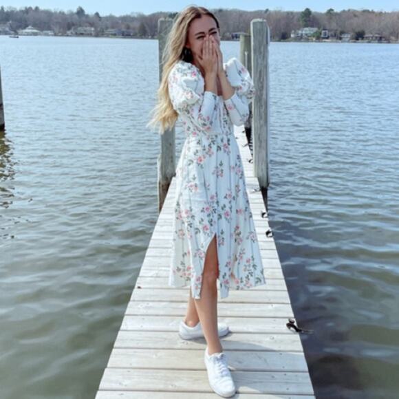 For Love & Lemons Rose Stripe Midi Dress - Picture 1 of 9
